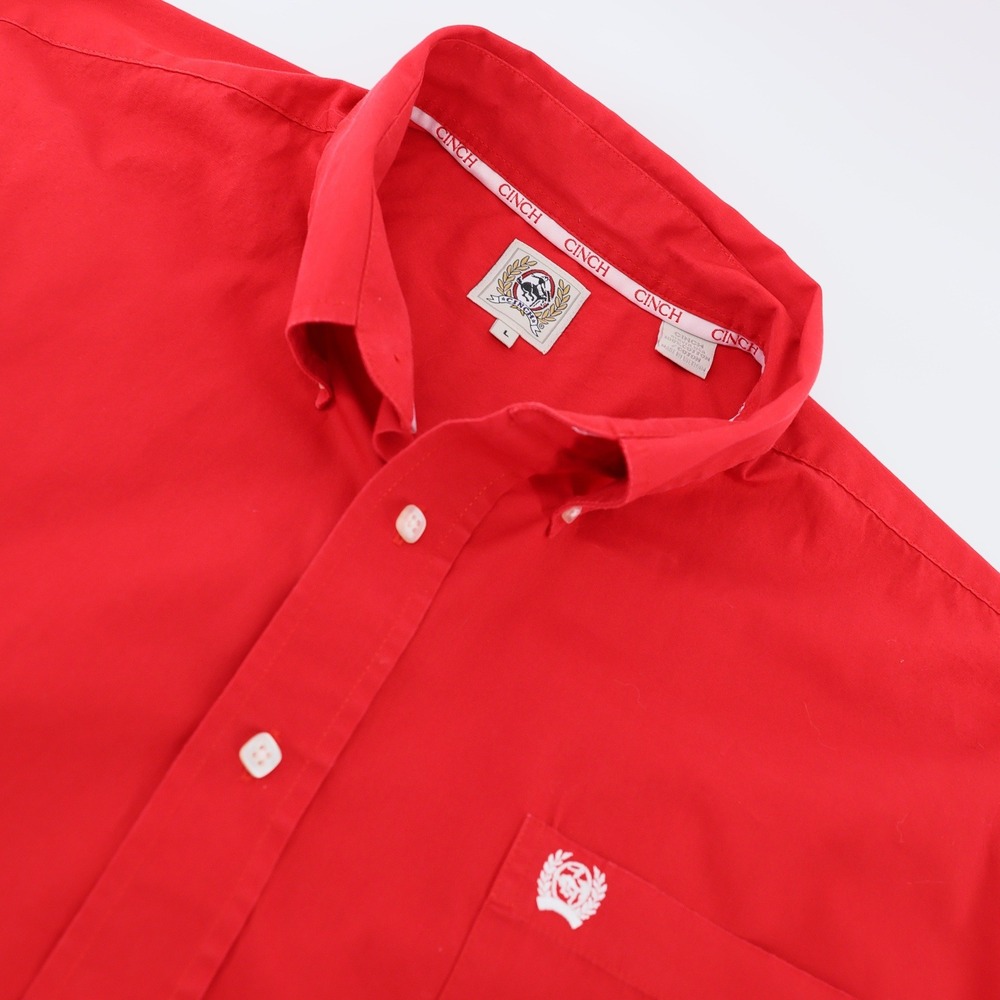 Cinch Mens Long Sleeve Button Down Western Shirt Red Solid Large